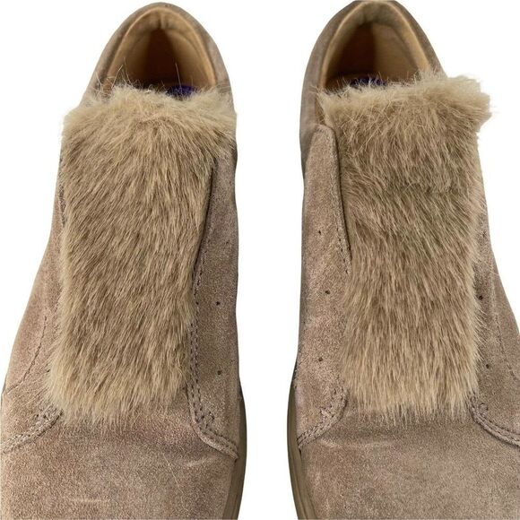 Franco Sarto Suede Faux Fur Sneakers Slip On Size 8.5 Leather Brown Casual Boho - Picture 4 of 9